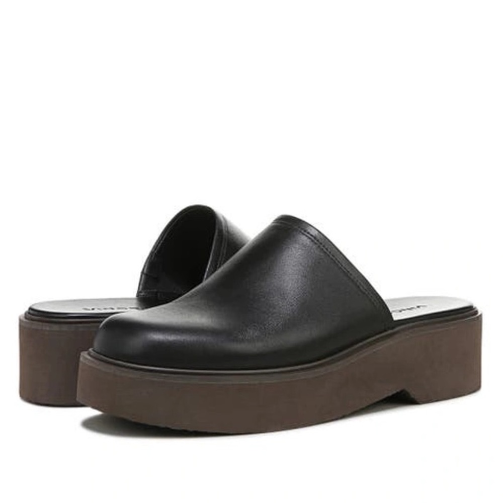 Vince Anton Leather Platform Mules Clogs brown black slides heels. Hardly worn.